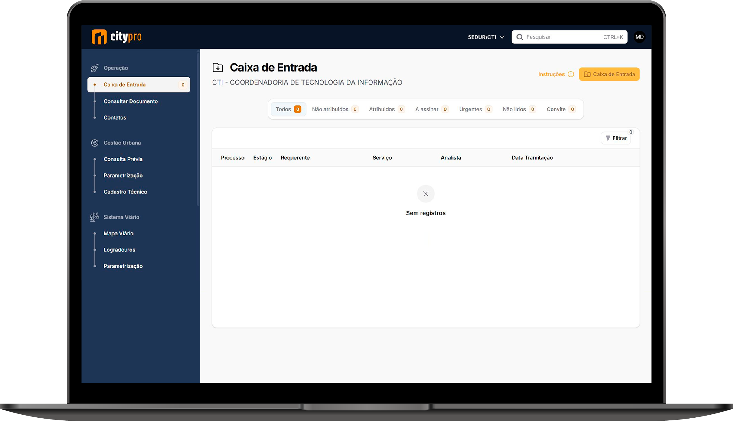 Mockup CityPro caixa de entrada